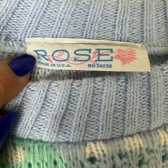 VTG 80s 90s Rose Textured 3D Knit Sweater Wms M NO SIZE TAG USA Pastel Glitter - Picture 11 of 14